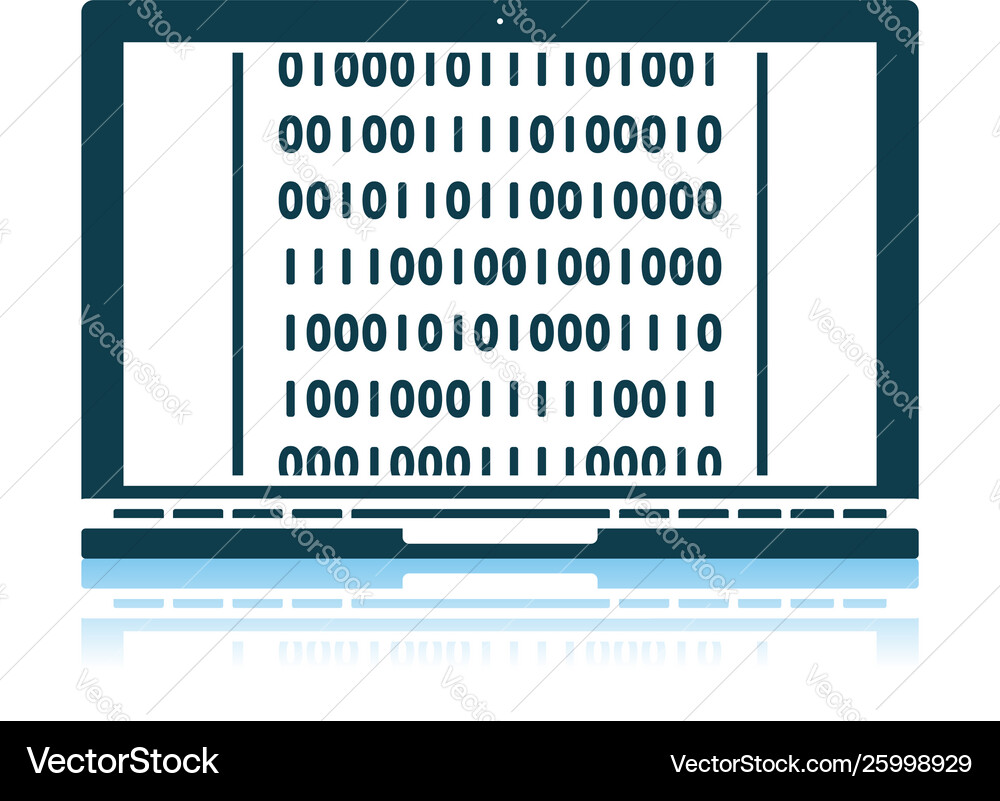 Laptop with binary code icon vector image