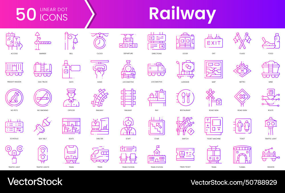 Set of railway icons gradient style icon bundle Set of railway icons gradient style icon bundle vector image