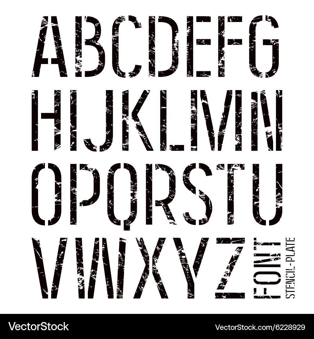 Stencil plate sans serif font in military style Vector Image