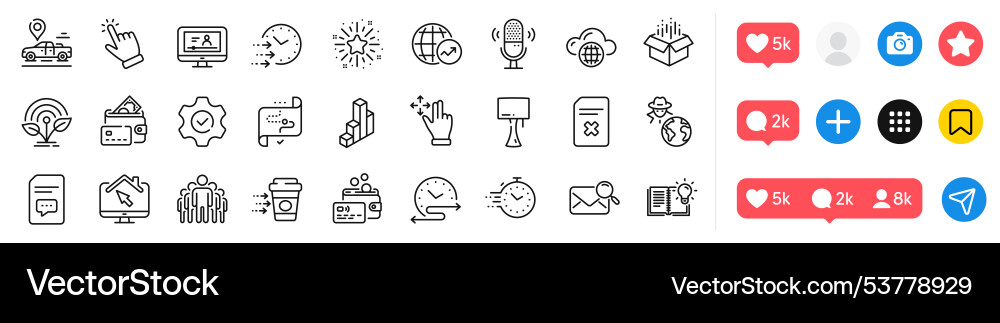 Work home timer and microphone line icons pack Work home timer and microphone line icons pack vector image