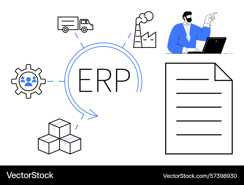 Erp-Systemintegration mit Lieferkette Vektorbild