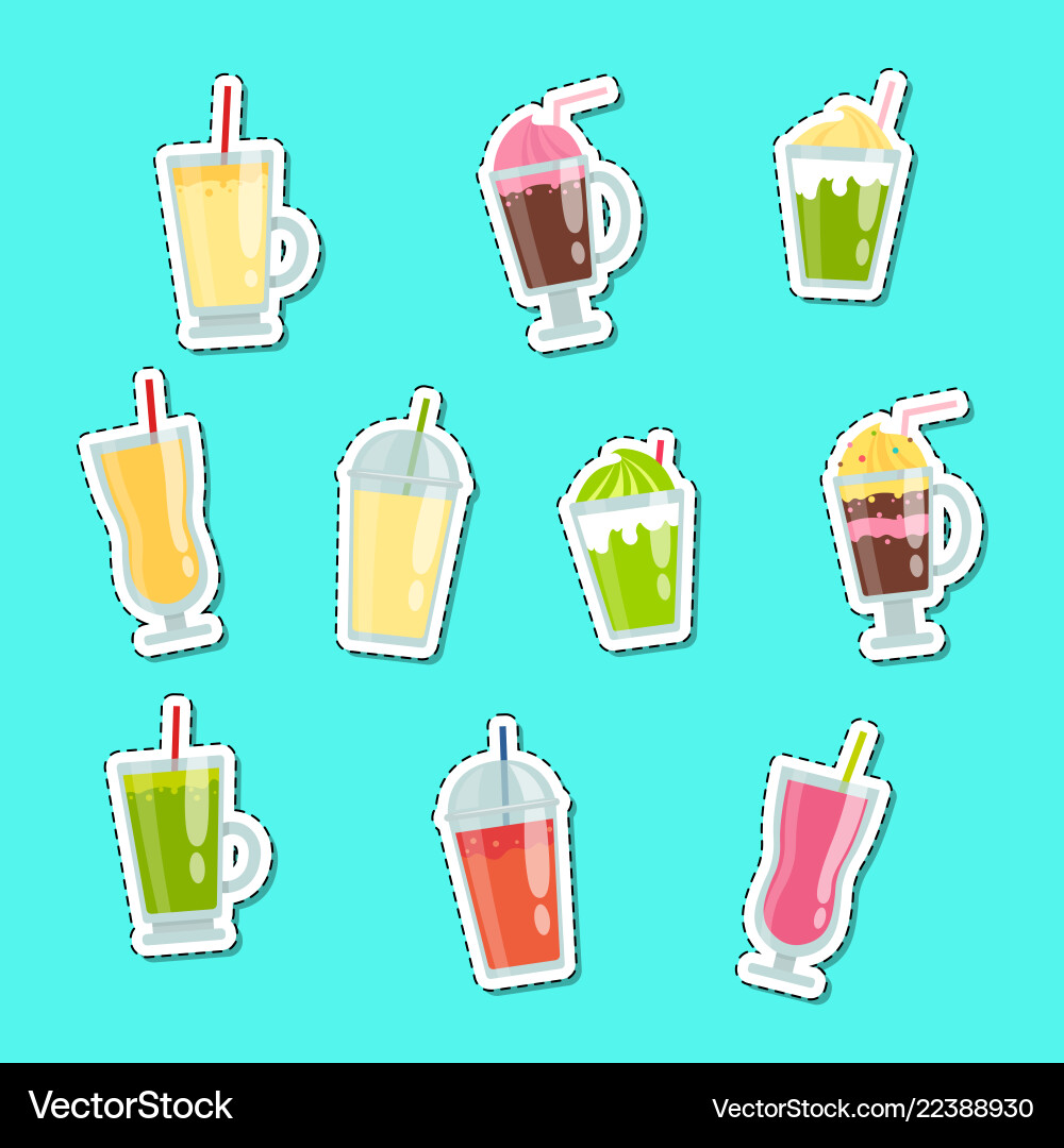 Flat smoothie elements stickers set Flat smoothie elements stickers set vector image