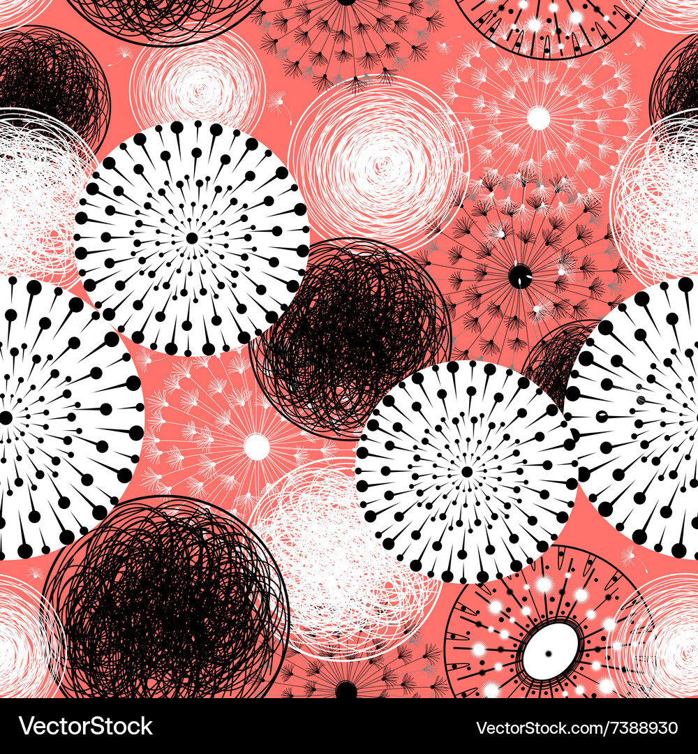 Graphic design from different dandelions on a red Vector Image