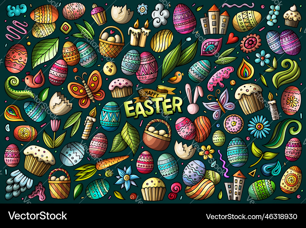 Set of easter theme items objects and symbols Set of easter theme items objects and symbols vector image
