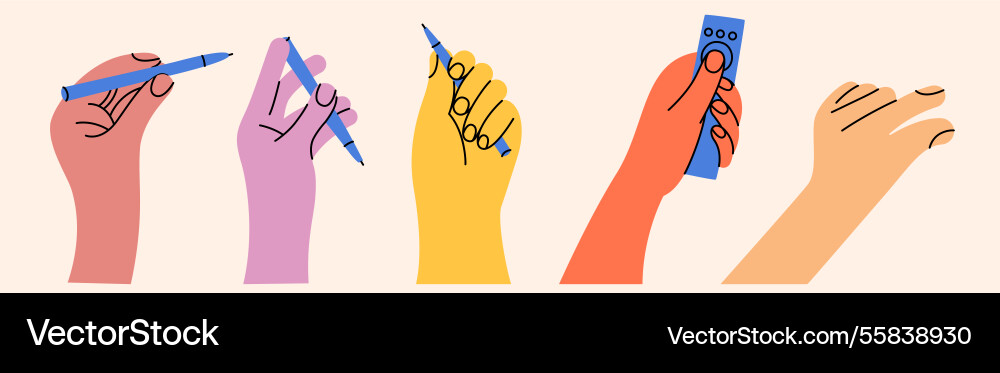 Set of hand gestures in various positions color vector image