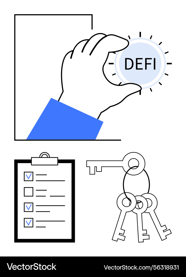 DeFi Hand with Checklist & Keys vector image