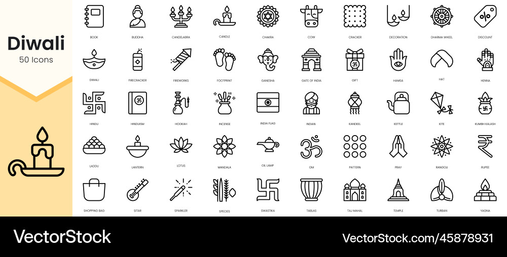 Simple outline set of diwali icons linear style Simple outline set of diwali icons linear style Vector Image