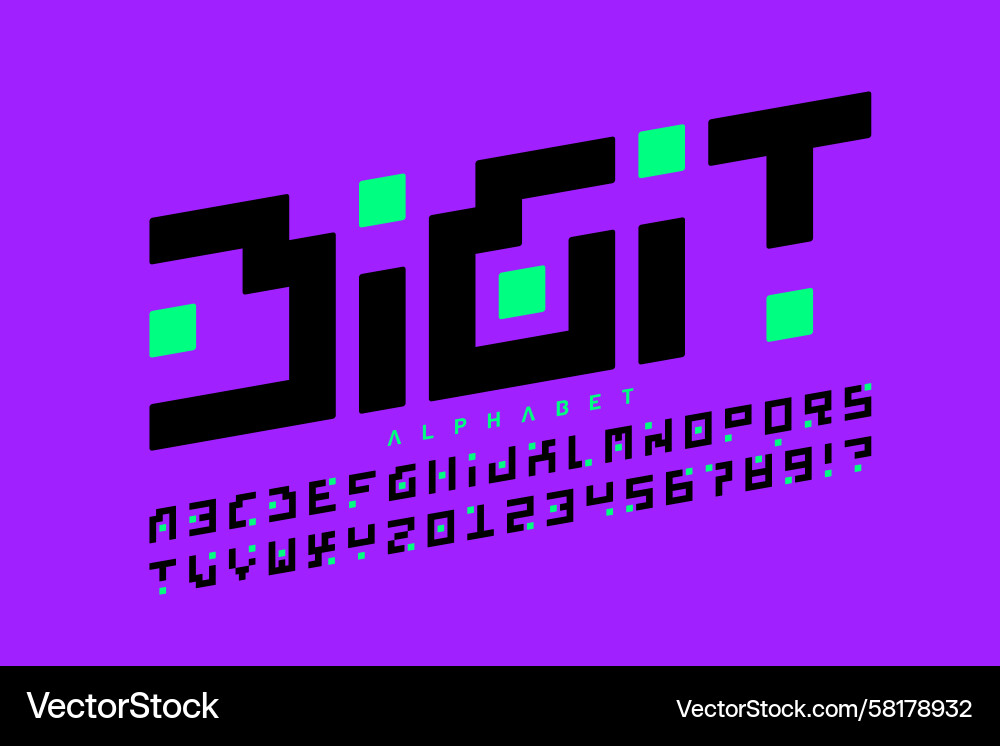Digital Font Alphabet - Pixel Style Vector Image