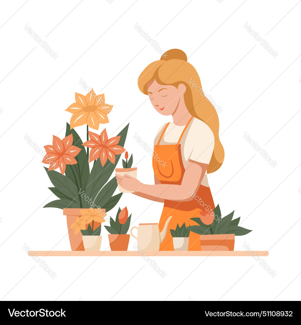 Flat clip art of a cute blonde woman gardener vector image