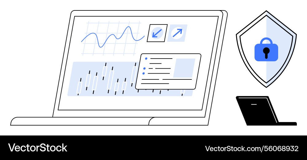 Graphs and data analysis on laptop Vector Image