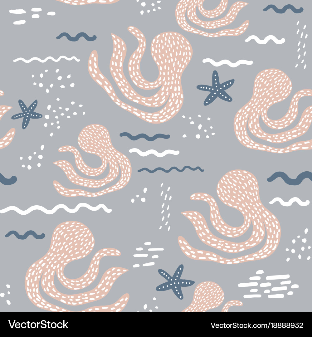 Seamless pattern with abstract octopus vector image