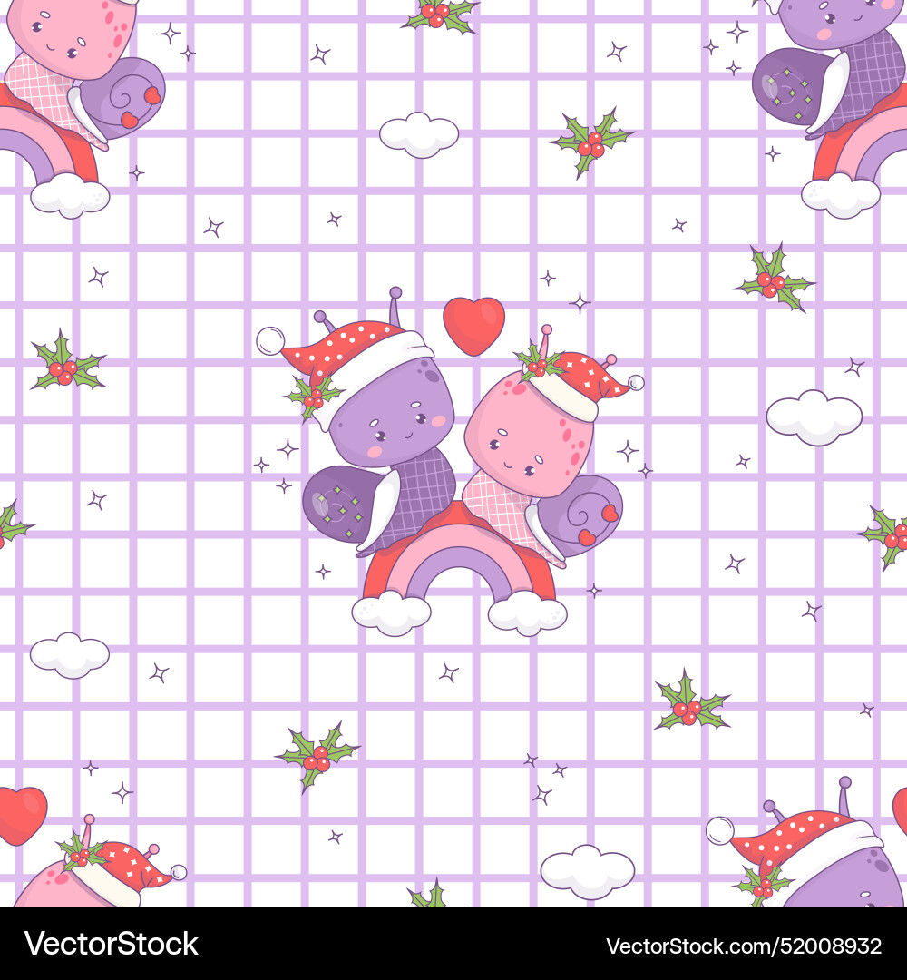 Seamless pattern with christmas enamored snail Vector Image