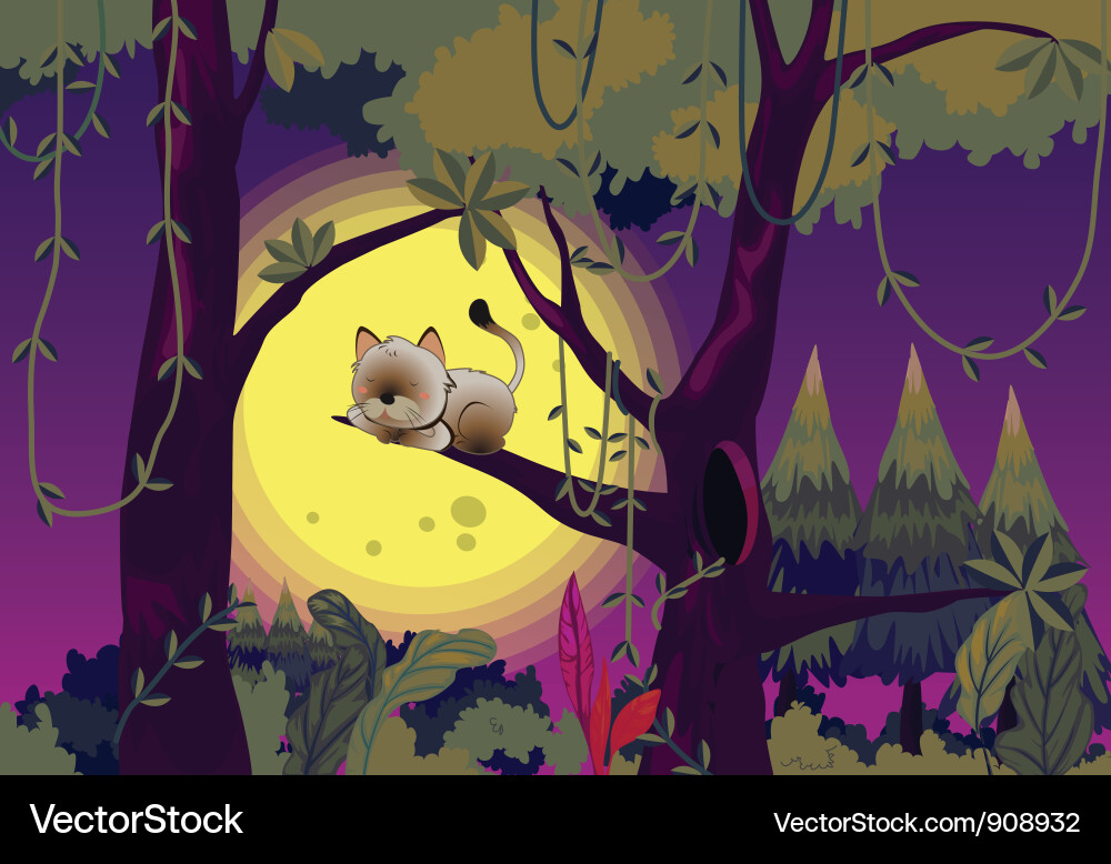 Sleepy Cat in a Tree vector image