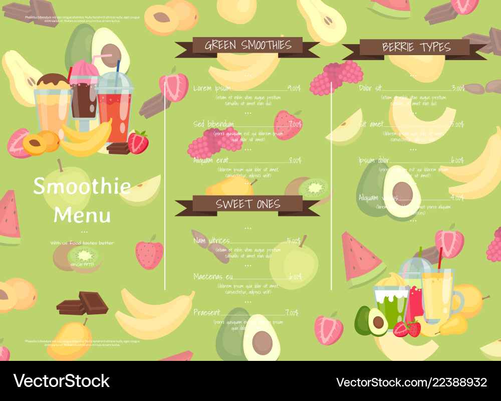 Smoothie Cafe Menu Template Vector Image