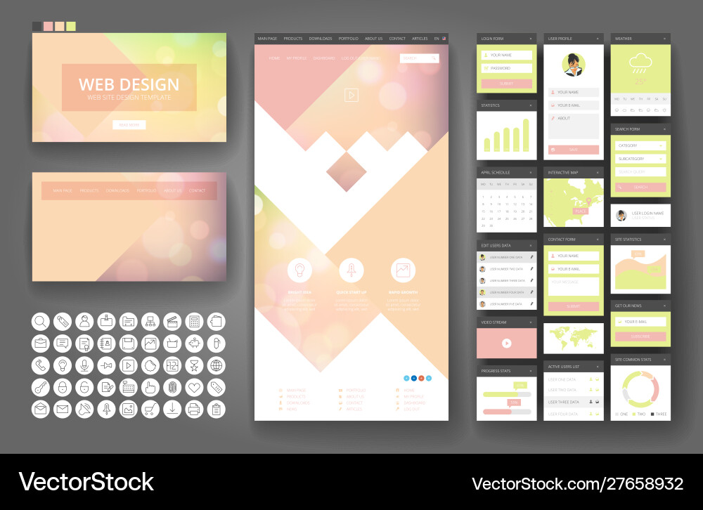 Website design template and interface elements vector image