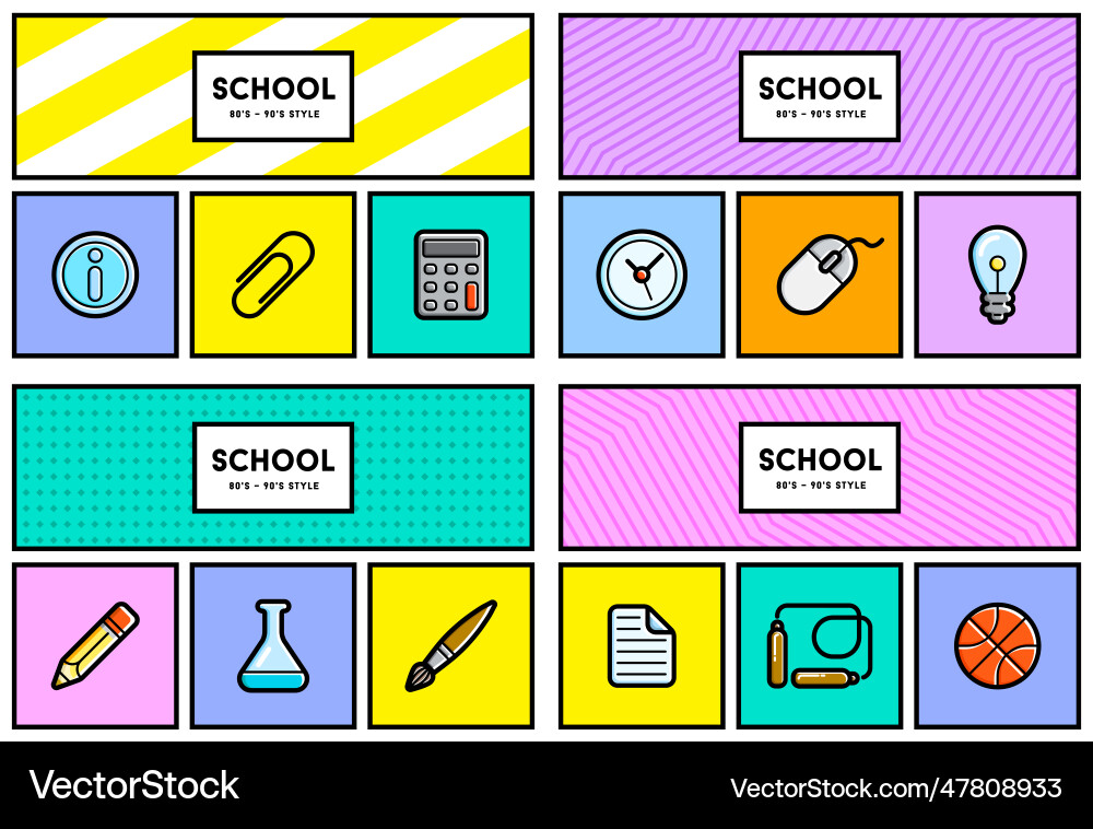 80er Jahre oder 90er Jahre stilvolle Schulbildung Icon Set 80er Jahre oder 90er Jahre stilvolle Schulbildung Icon Set vektorbild