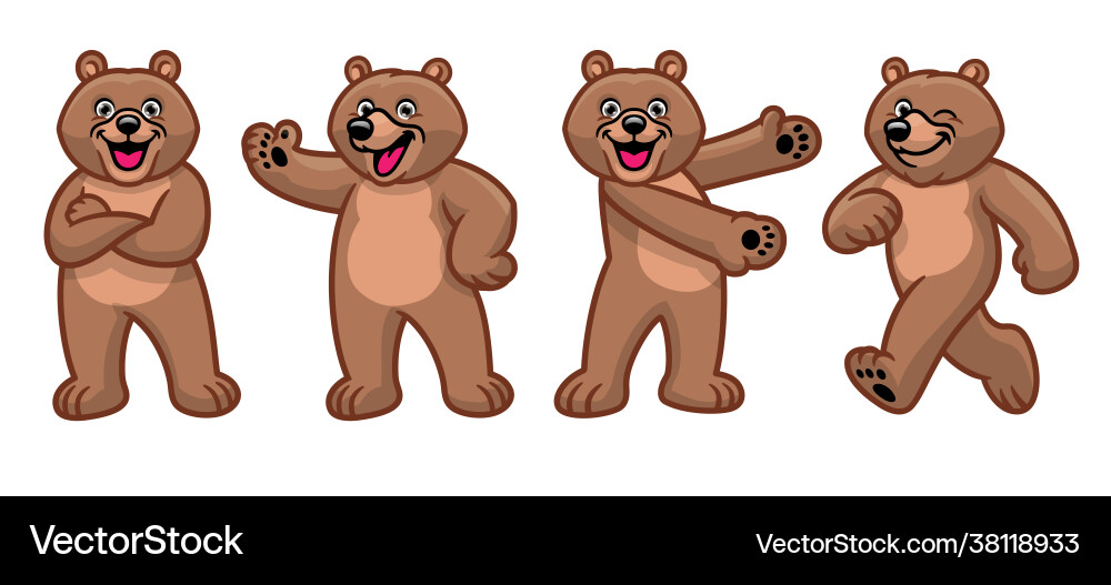 Cute Brown Bear Cartoon Set Royalty Free Vector Image