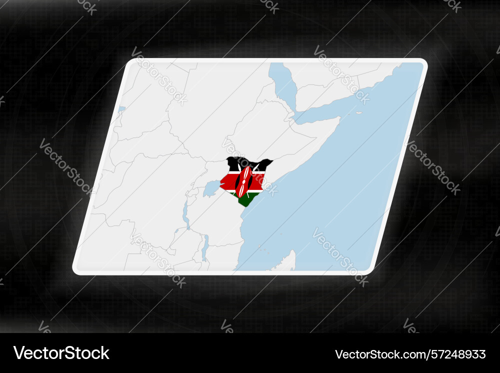 Kenya highlighted in flag colors on geographic map vector image