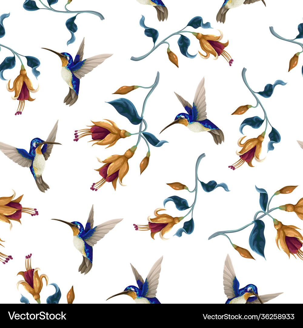 Seamless pattern with hummingbirds and tropical Vector Image
