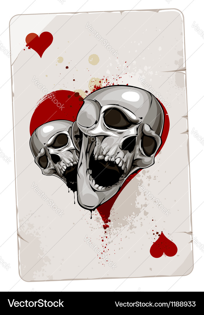Skull Poker Card - Grunge Style Vector Image