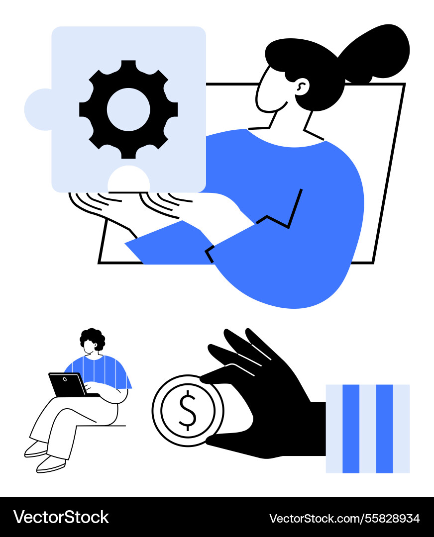 Collaborative problem-solving with puzzle piece Collaborative problem-solving with puzzle piece vector image