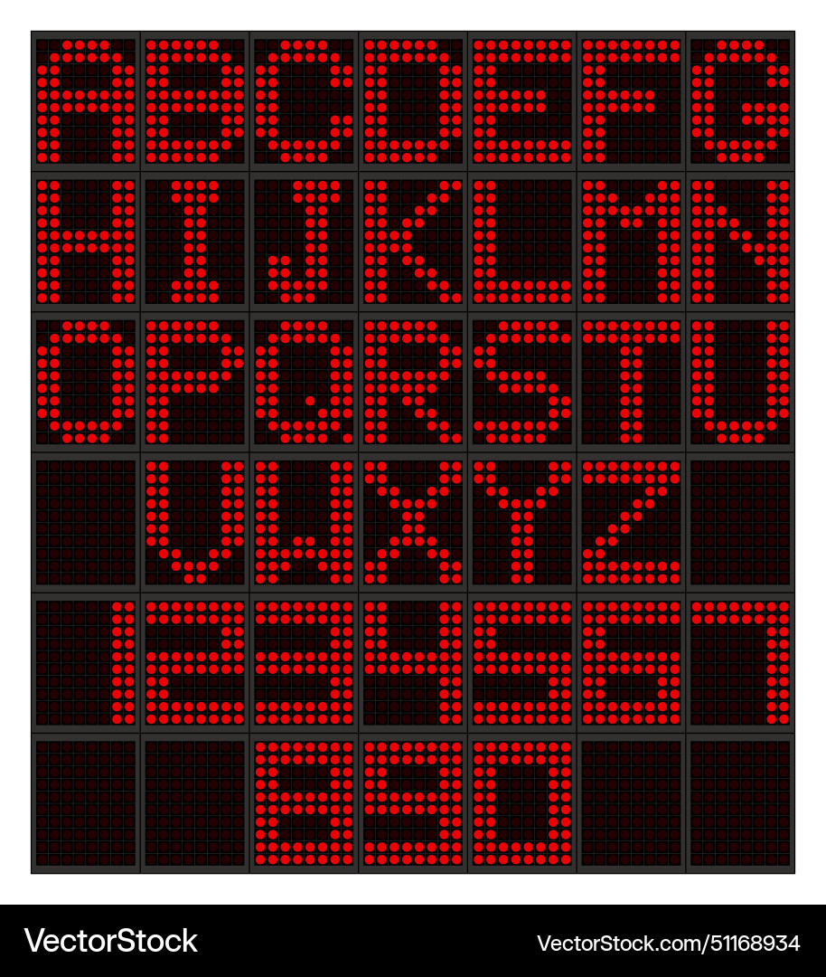 Led display alphabet with digital font style Led display alphabet with digital font style Vector Image
