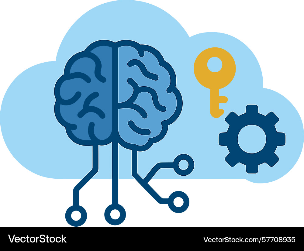 Artificial intelligence brain with cloud key Artificial intelligence brain with cloud key vector image