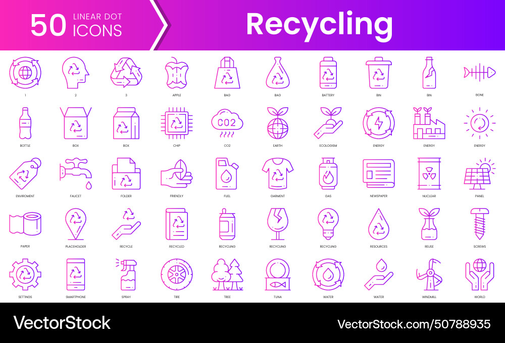 Set of recycling icons gradient style icon bundle Set of recycling icons gradient style icon bundle vector image