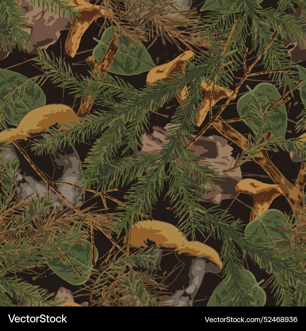 Camo pattern with forest nature objects mushrooms Camo pattern with forest nature objects mushrooms Vector Image
