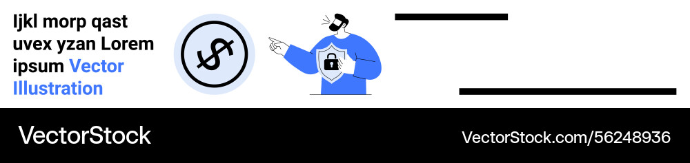 Man pointing at secure dollar icon emphasizing Man pointing at secure dollar icon emphasizing vector image