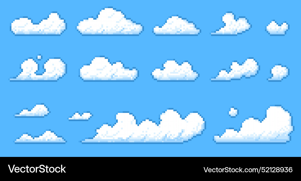 Pixel clouds retro 8 bit flying fluffy white Vector Image