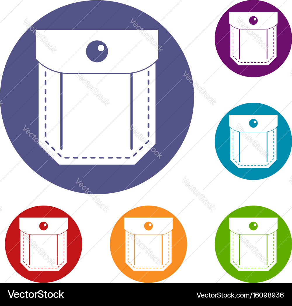 Pocket with valve and button icons set vector image