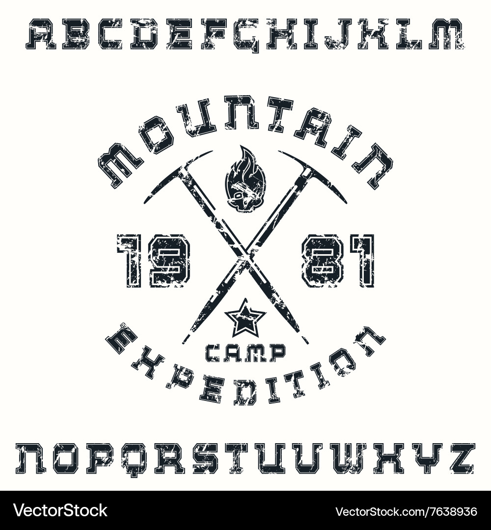 Vintage Expedition Font with Skull Emblem vector image