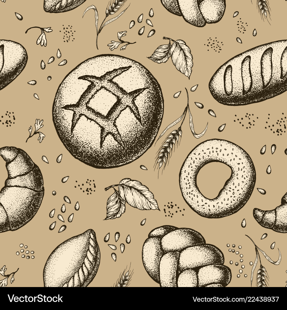 Bakery seamless pattern background with bread Bakery seamless pattern background with bread vector image