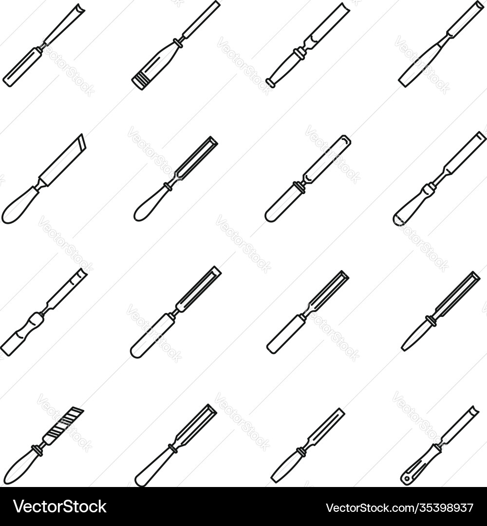 Carpenter chisel icons set outline style Carpenter chisel icons set outline style Vector Image