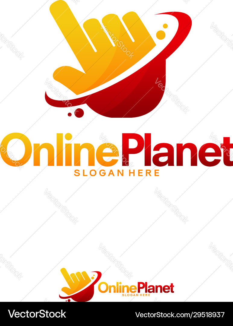 Online planet logo designs concept cursor shield Online planet logo designs concept cursor shield vector image