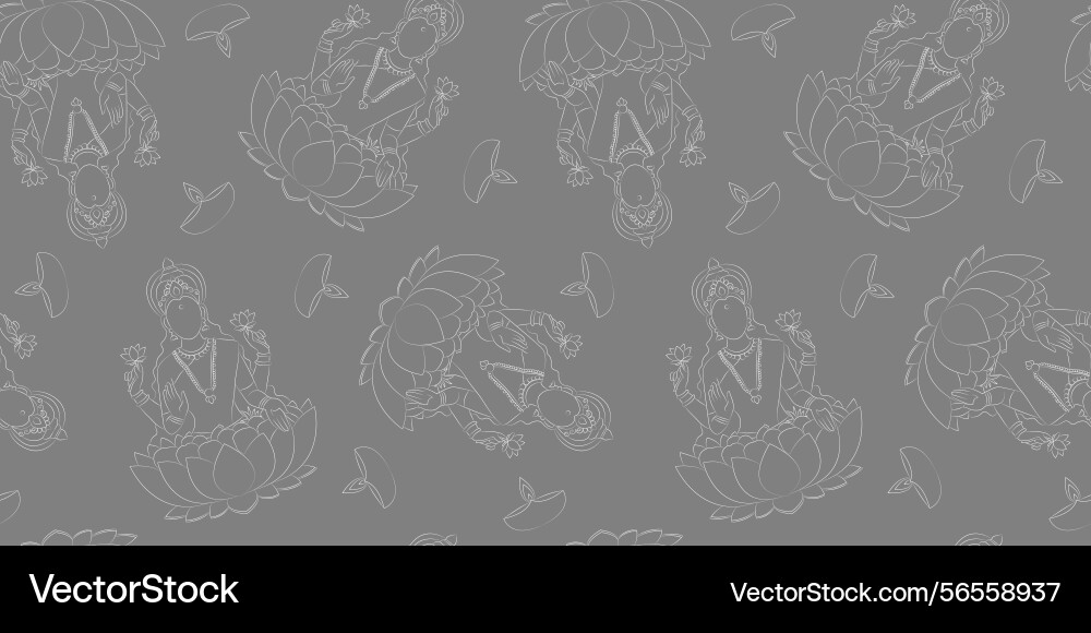 Seamless grey pattern of lakshmi goddess Seamless grey pattern of lakshmi goddess Vector Image