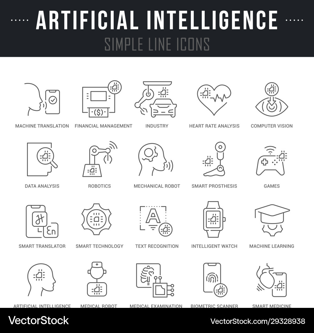 Set line icons artificial intelligence Set line icons artificial intelligence vector image