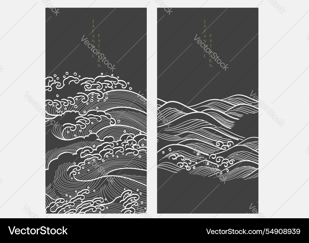 Abstract landscape with japanese wave pattern Vector Image