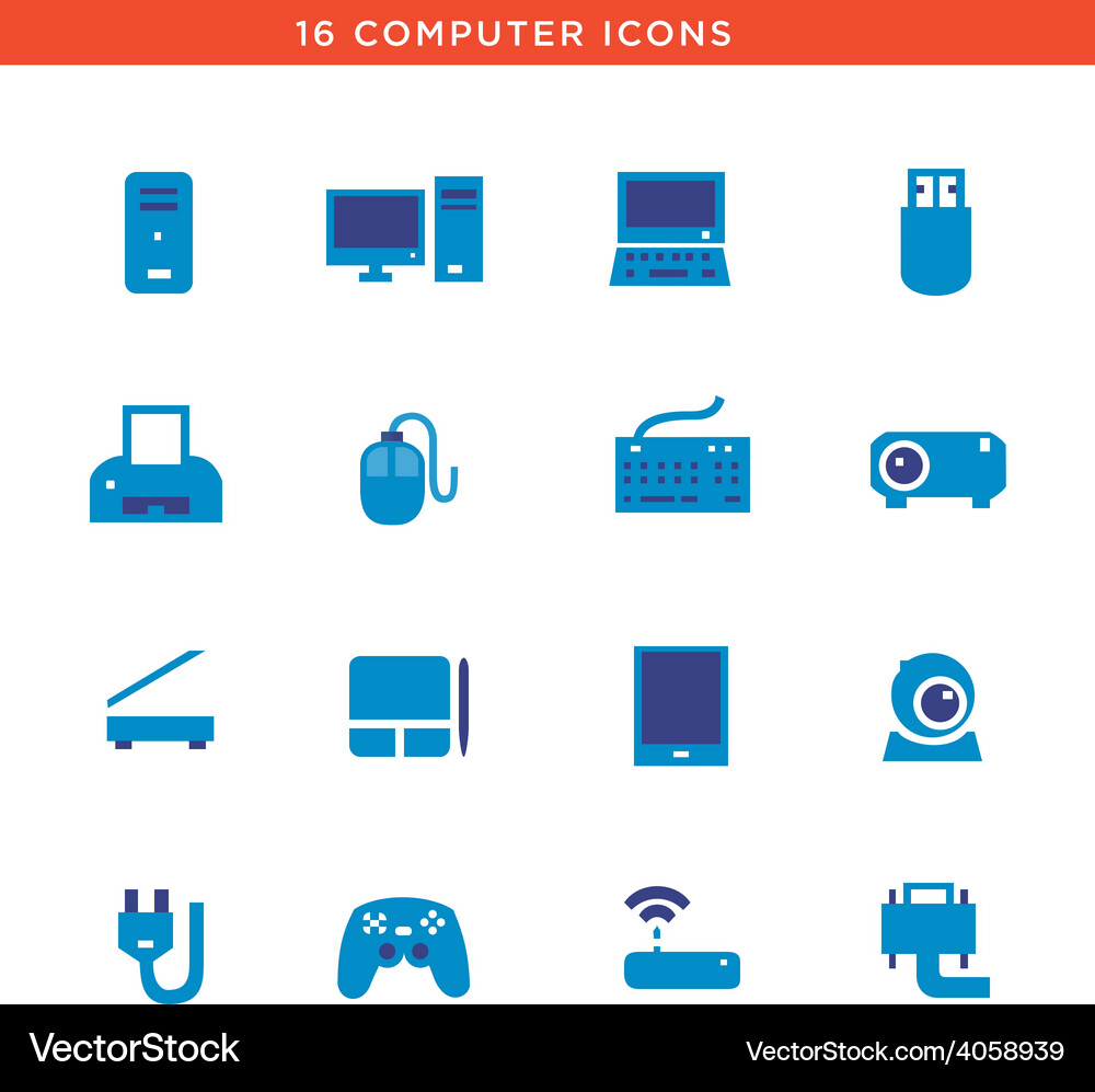 Blue computers device icons Vector Image