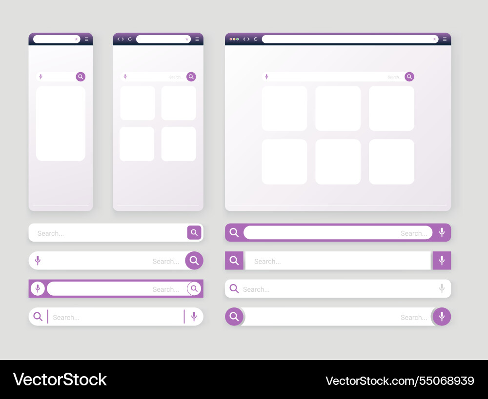 Browser search bar set web page internet Browser search bar set web page internet vector image