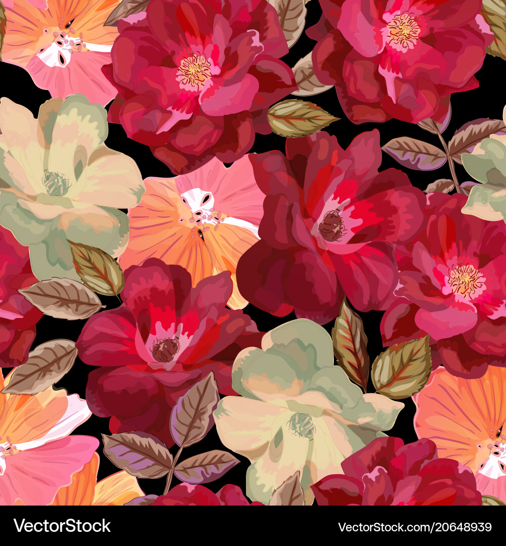 Red Rose Seamless Pattern vector image