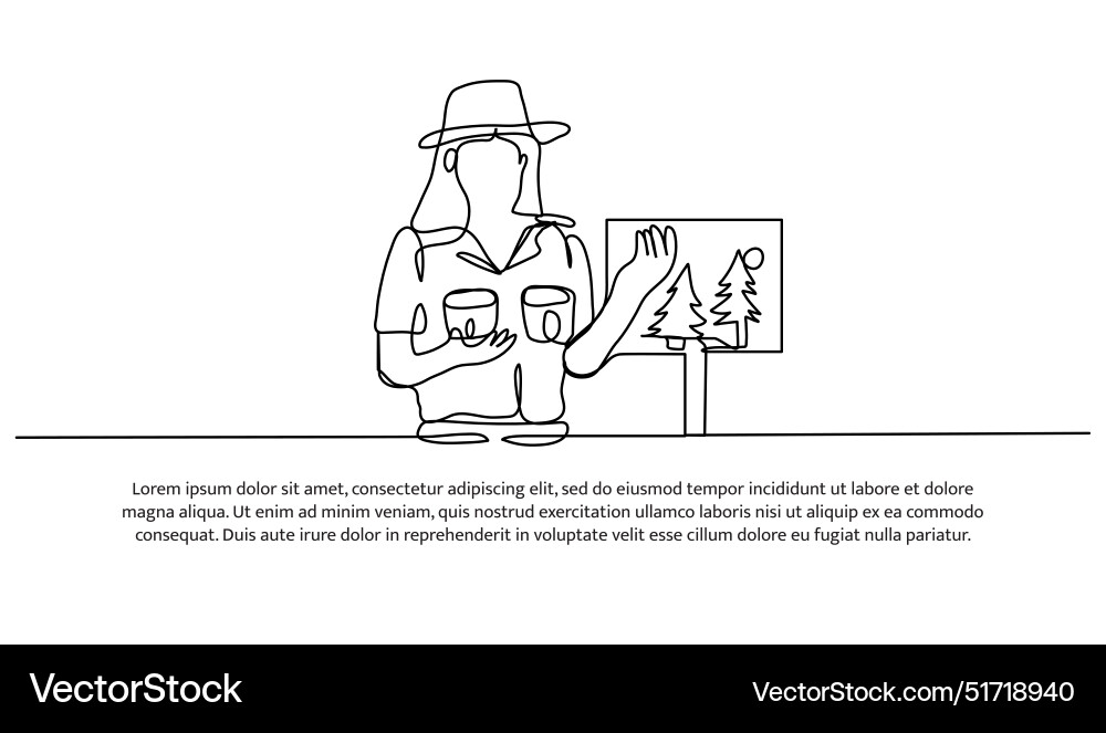 Continuous one line design of the forest guard Vector Image