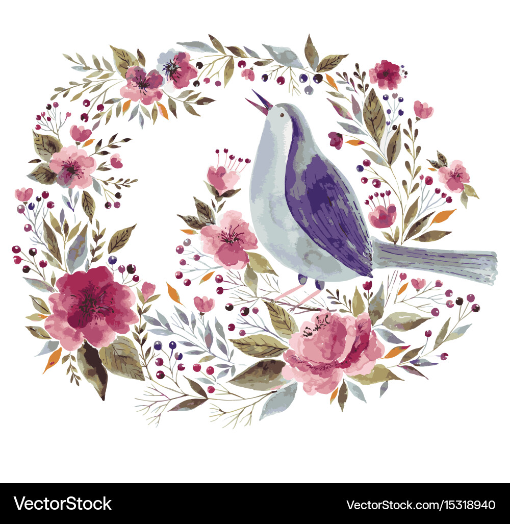 Floral Wreath with Bird Vector Image