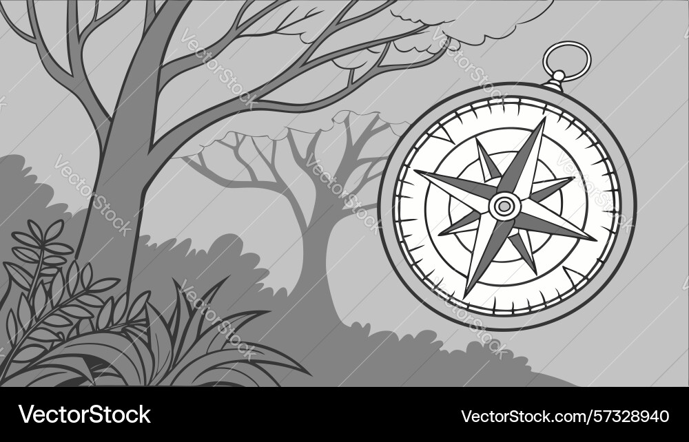 Grayscale forest compass navigating Vector Image