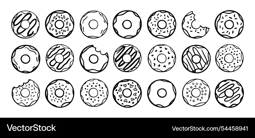 Doodle donuts set hand drawn outline donut icons Doodle donuts set hand drawn outline donut icons vector image