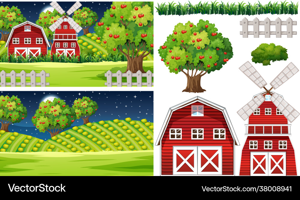 Farm element set isolated with scence Farm element set isolated with scence vector image