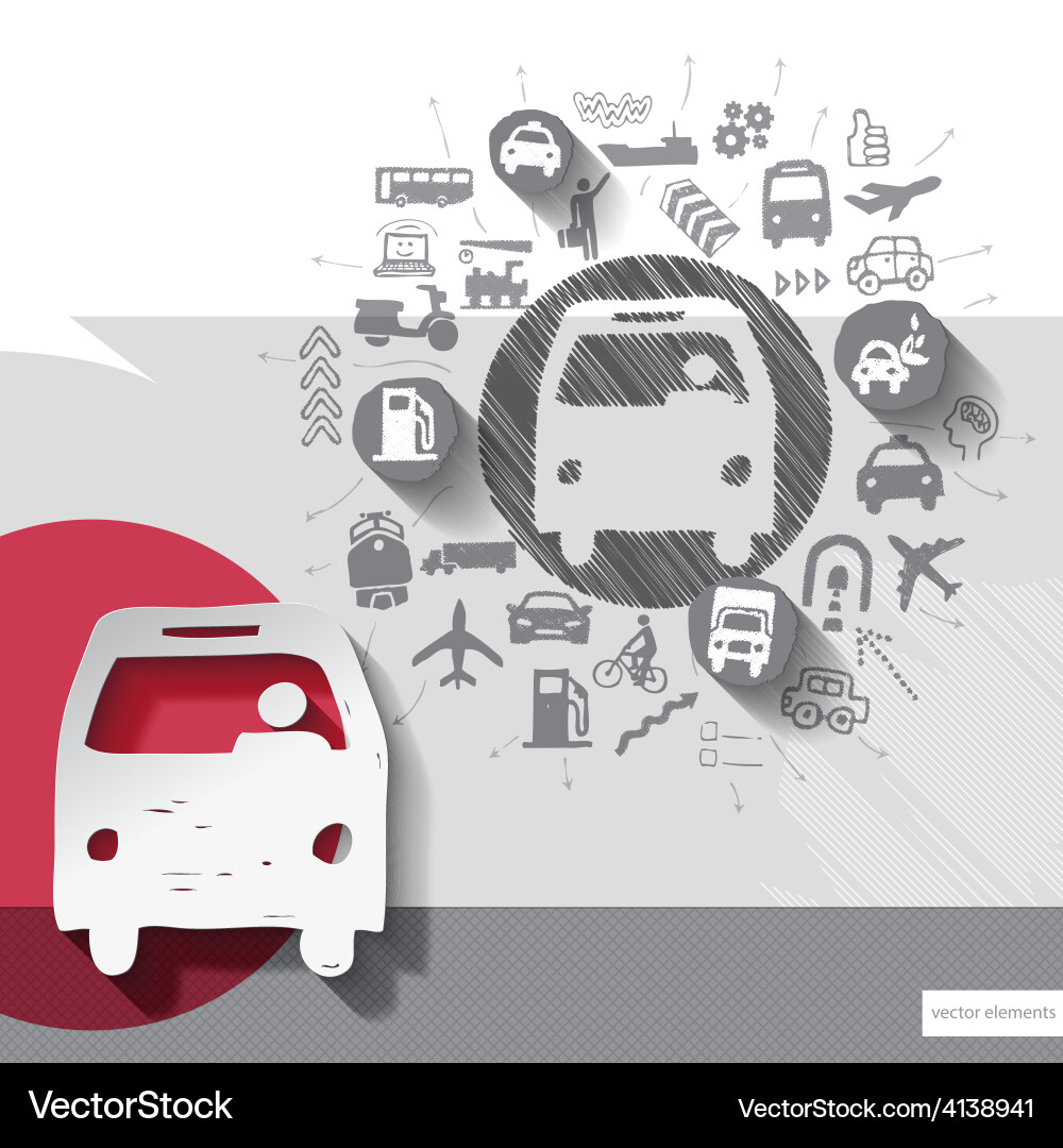 Hand drawn bus icons with background vector image