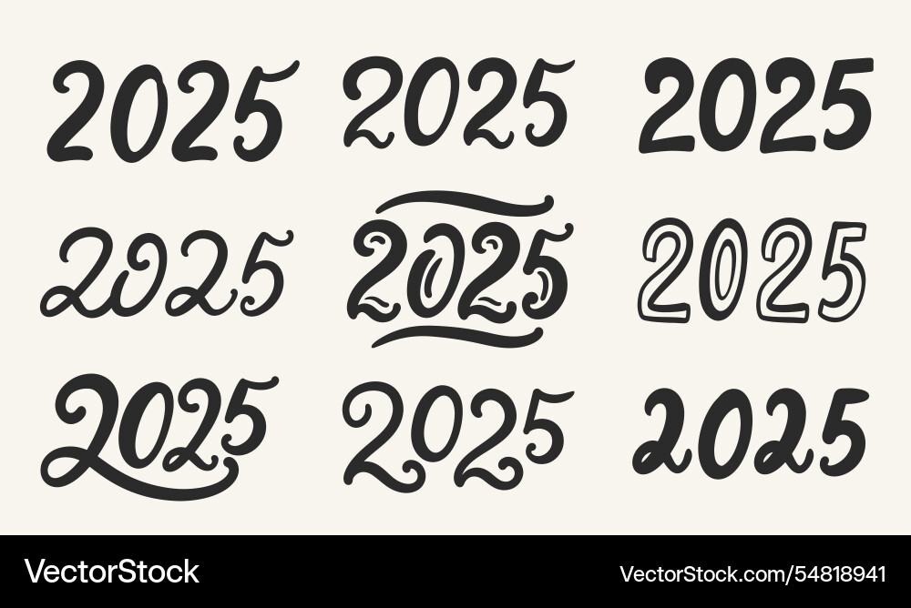 Neujahr 2025 Briefnummern Sammlung Neujahr 2025 Briefnummern Sammlung vektorbild