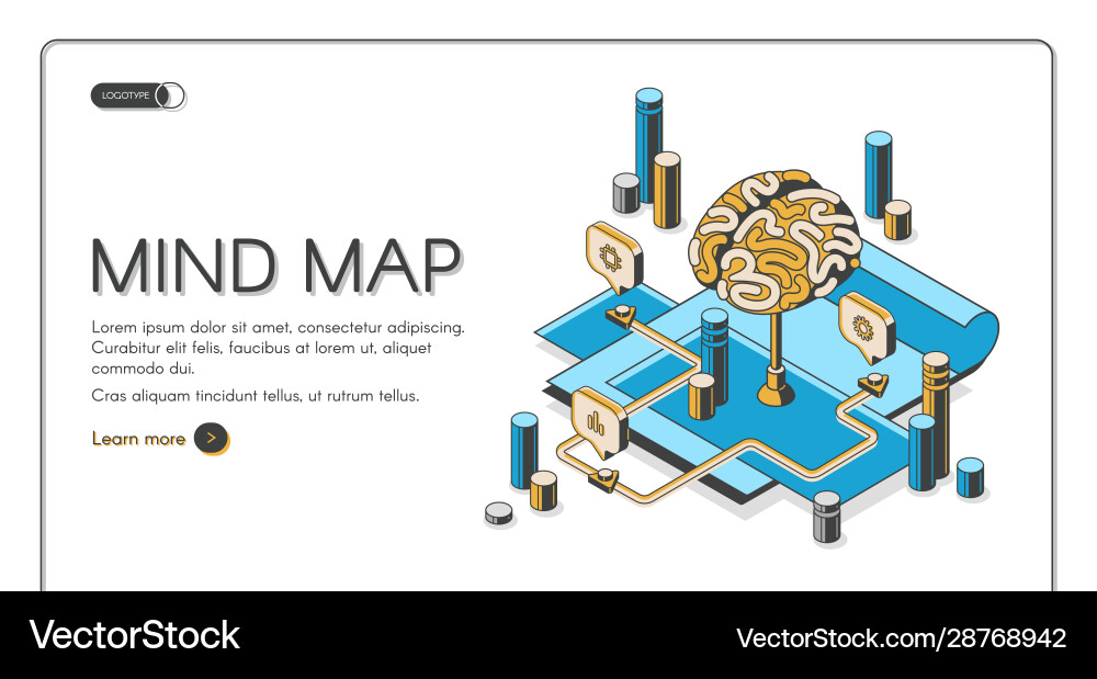 Mind map visual thinking tool isometric landing Mind map visual thinking tool isometric landing vector image
